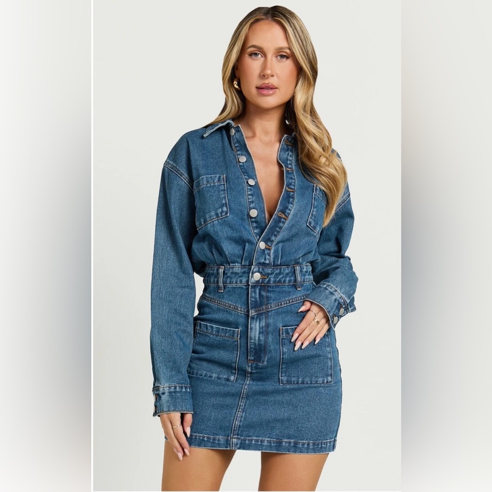 Showpo. Kamala Denim Mini Dress Size Western Boho Y2K NEW NWT Sz US 4